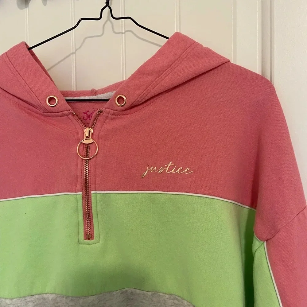 Justice girl’s tri-colored quarter zip‎ hoodie — XL